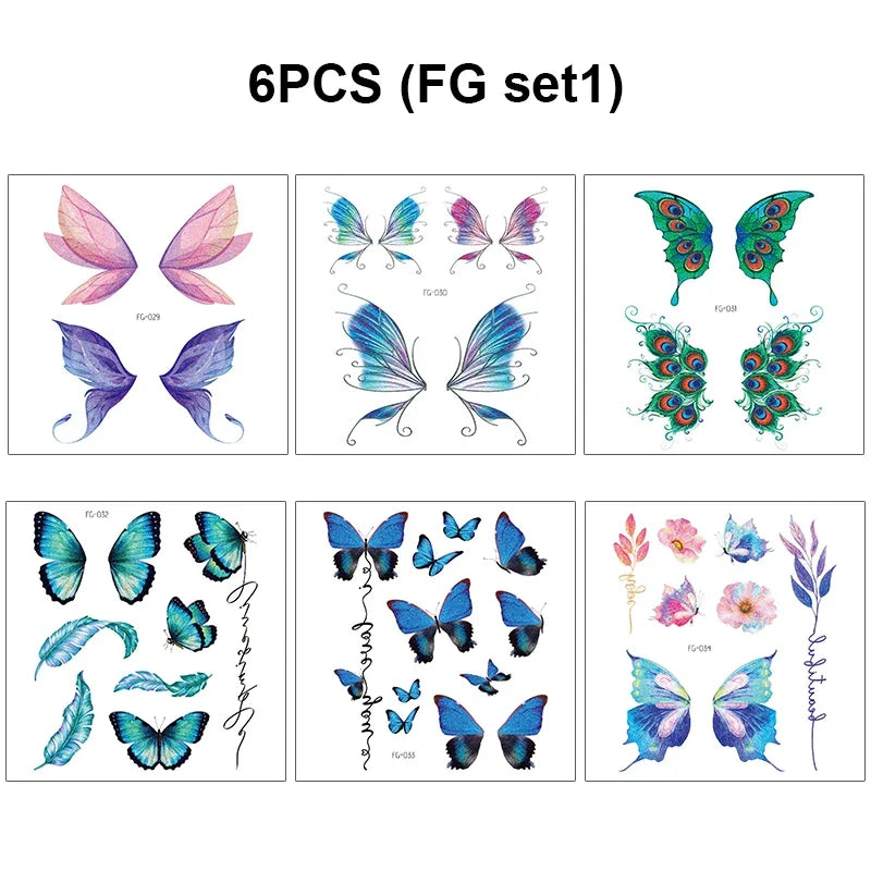 Shiny Butterfly Tattoo Stickers Temporary & Waterproof Removable Winged Animals Pattern Tattoos Insect Flase Tattoo for Party