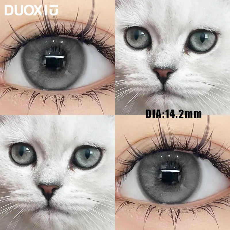 1Pair Color Contact Lenses New Product Lan Cat Sclera Blue Green Lenses Degree Prescription -0.00 to -8.00 Beauty Pupils