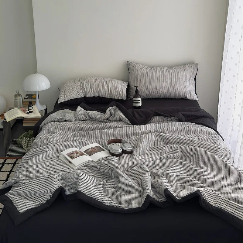 American Printed Cotton Summer Quilt Skin-Friendly Naked Sleeping Comforter for Adults Student Dorm Lightweight Soft Bedspread