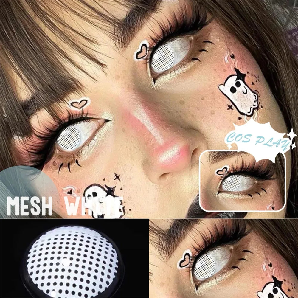 Color Contacts Contact Lenses Lens Halloween Cosplay Anime White Purple Cyan Red Blind Crazy Mesh Coser 2Pcs 1 Y