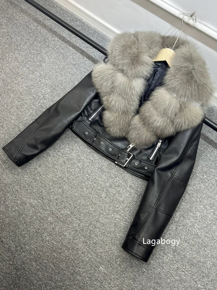 Women PU Faxur Fur Winter Jacket Outerwear