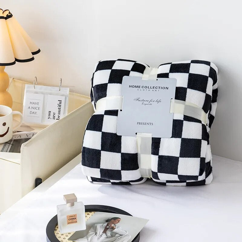 Thickened Plaid Fuzzy Fleece Blanket Ultra-Soft Reversible Microfiber Bed Warm Cozy Gingham Throw Blankets for Couch,Chair,Sofa