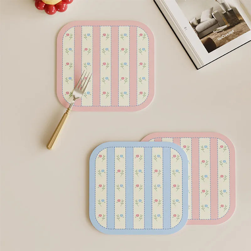 Sweet Korean Style Floral Table Mat Absorbent Non-Slip Heat Insulated Pad Lightweight Bowl Cup Coaster Girls Room Home Gift