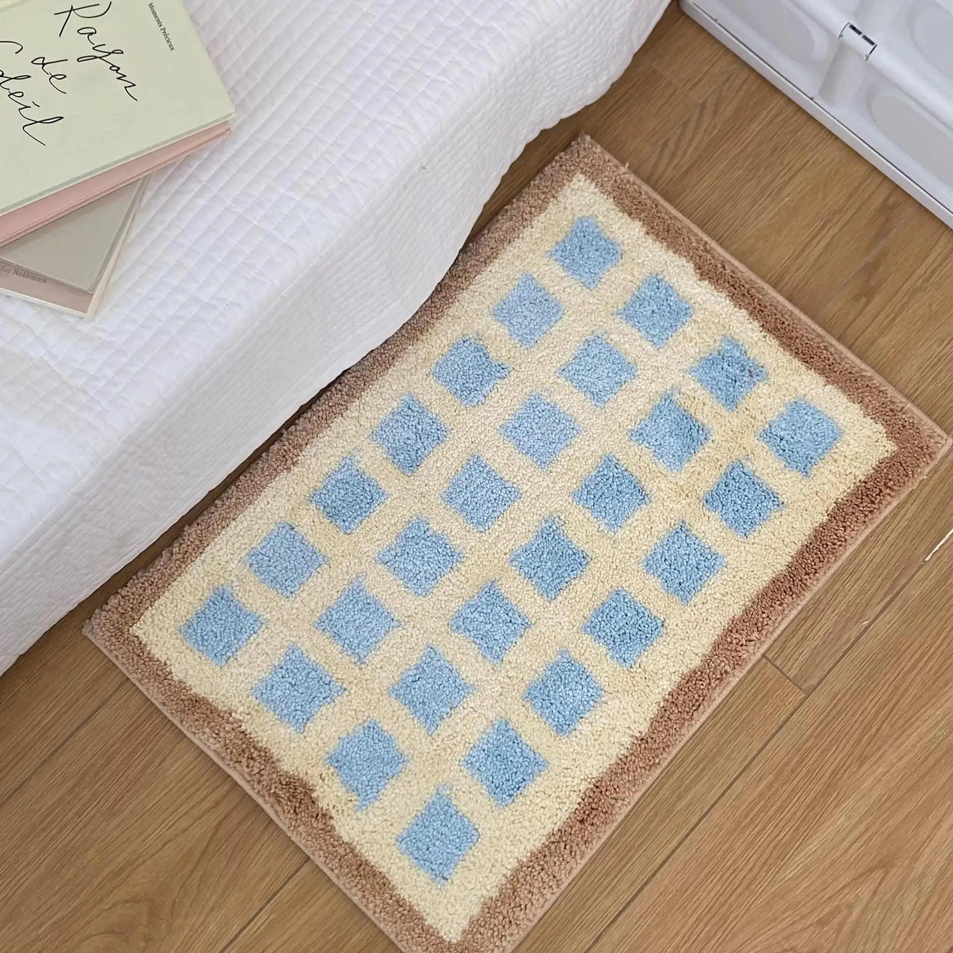 Cute Plaid Soft Tufted Carpet Ant-slip Rug Floor Mats Bathroom Absorbent Bathroom floor mat plush carpet toilet non-slip