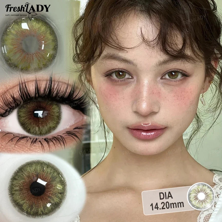 1 Pair Colored Contact Lenses Natural Brown Pupils Eyes Contact lenses Green Soft Contacts 14.20mm