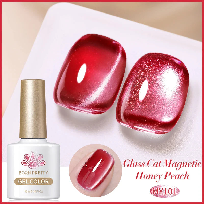 BORN PRETTY 10ml Black Glass Cat Magnetic Gel Nail Polish Ultra Shine Gold Silver Glitter Soak Off UV LED Gel Nail Art Varnish