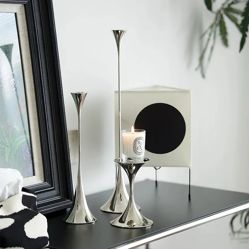 Silver Candlestick,Wedding Party Christmas Festival Dining Table Decor,Home Metal Candle Holder Photo Prop