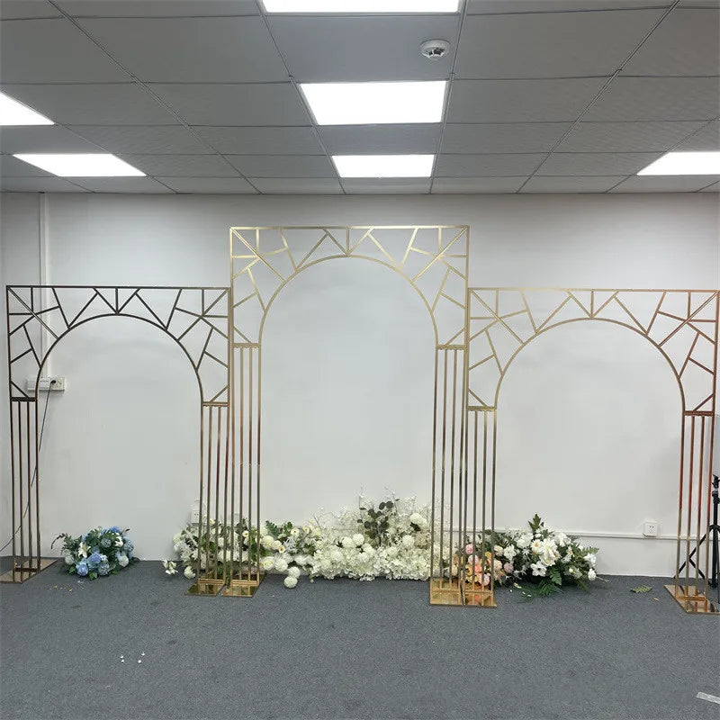 1pcs/3pcs Shining Gold Mirror Chuppah Acrylic Backdrop Stand for Wedding Decoration Flower Stand Walkway Pillar 2M/2.4M Tall