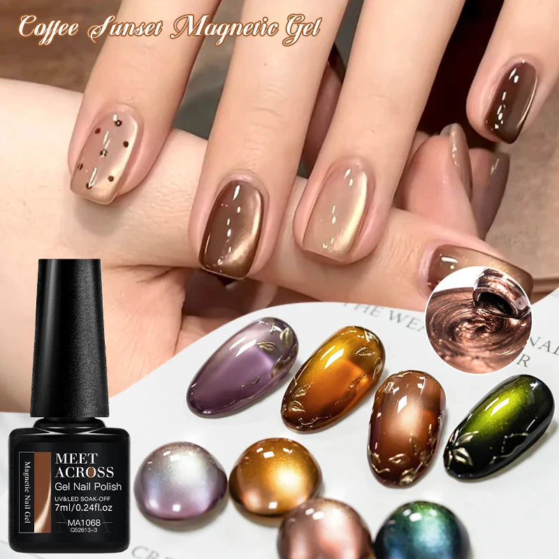 Coffee Sunset Cat Magnetic Gel Nail Polish Glass Bead Ultral Shine Magnetic Semi Permanent Soak Off UV Gel Varnish Nail Supplies