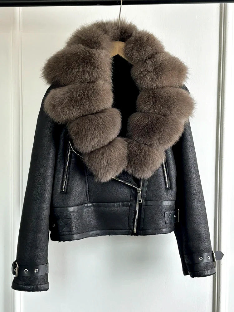 Fashion Women Faux Leather Jacket Winter Coat