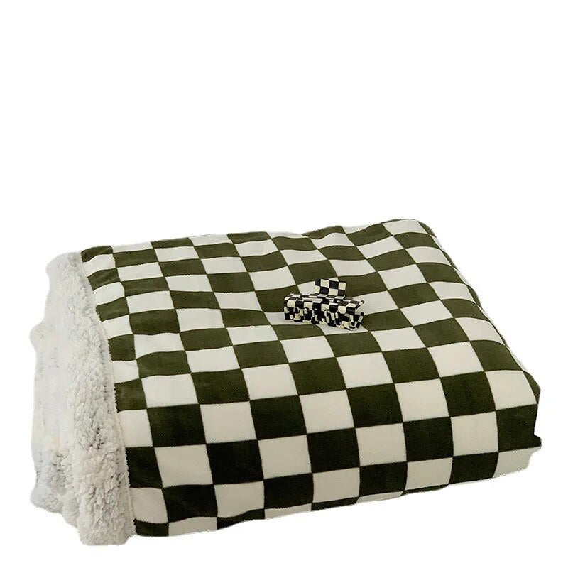 Textile City Nordic Style Checkerboard Blanket Thickened Casual Sofa Nap Throw Air Conditioning Plaid Home Decorate for Winter