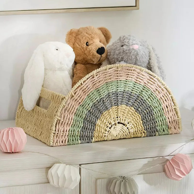 Rainbow Book Storage Basket Desktop Sundries Organizer Creative Stationery Storage Basket for Home Office Use Household Goods