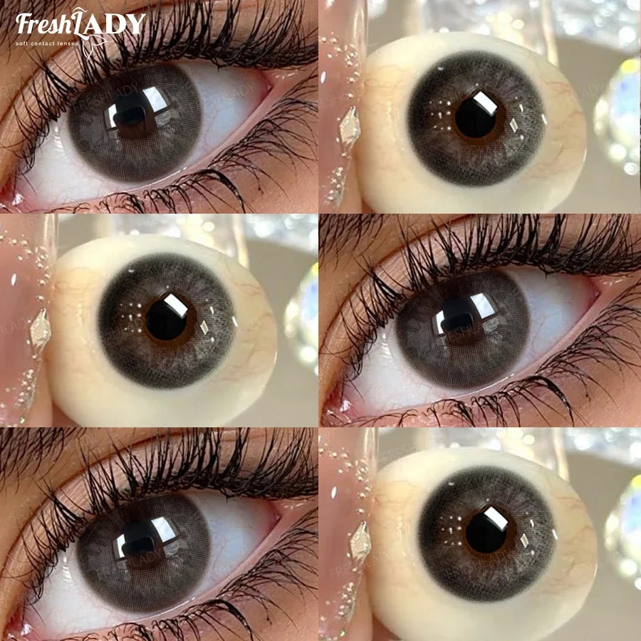 1 Pair Brown Colored Contact Lenses Natural Gray Pupils Eyes Contact lenses Big Eyes Soft Contacts 14.20mm