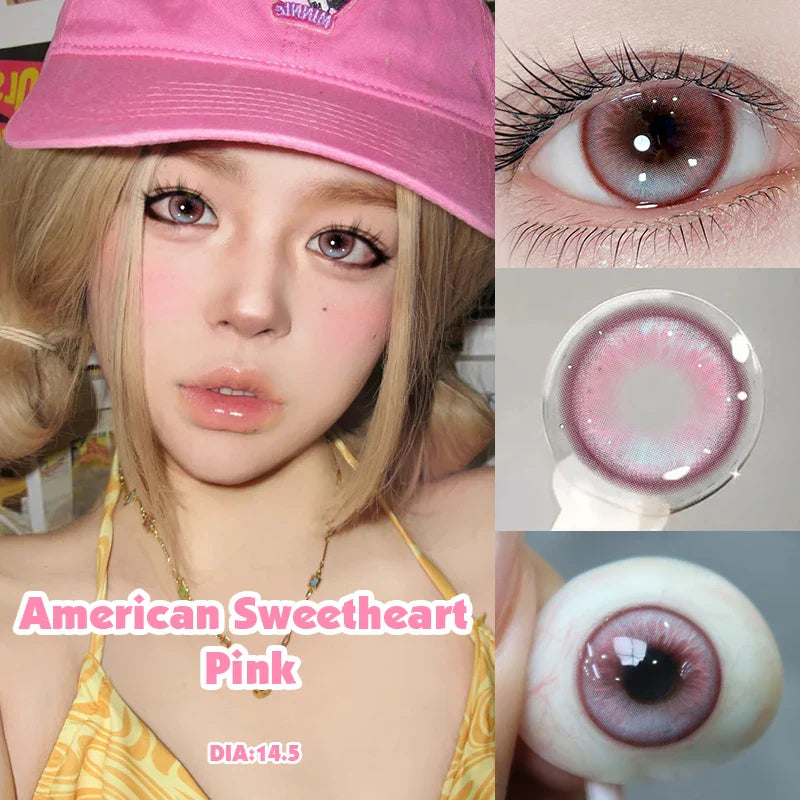 Anime Cosplay Beauty Pupil 1Pair New Red Color Contact Lenses with Degree 0~-8.00 Myopia Blue High Quality Fashion Lenses