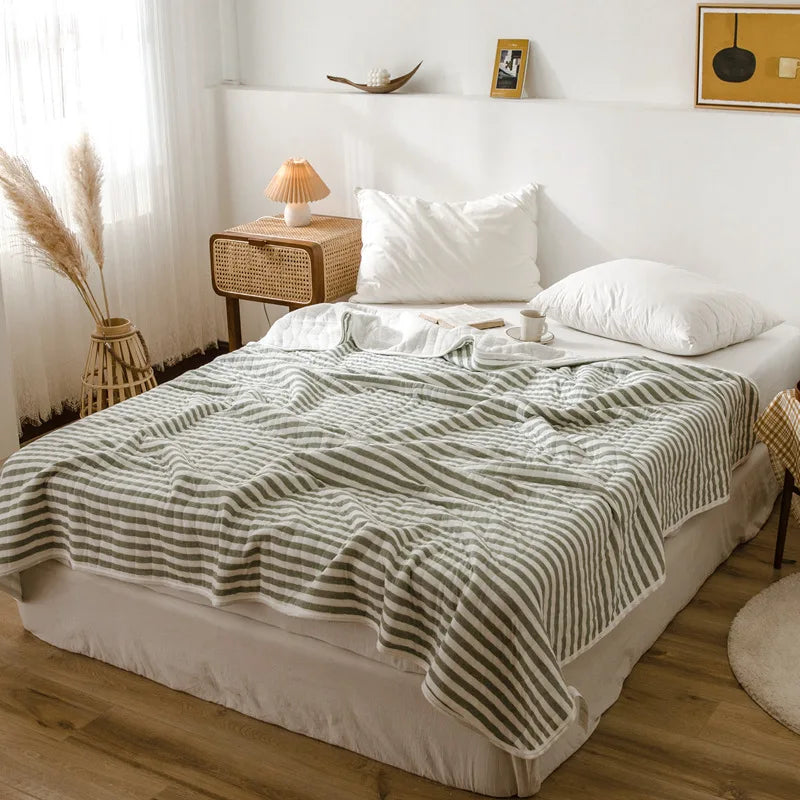 Summer Autumn Thin Quilt 100% Cotton Blankets Striped Knitted Comfortable Washable Bed Blanket Quilting Suitable for Adults Kids