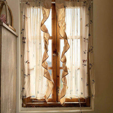 Romantic Style Roses Pattern Ruffle Curtain Enclosure Kitchen Door Curtains Cafe Living Room Window Kitchen Curtain Decoration