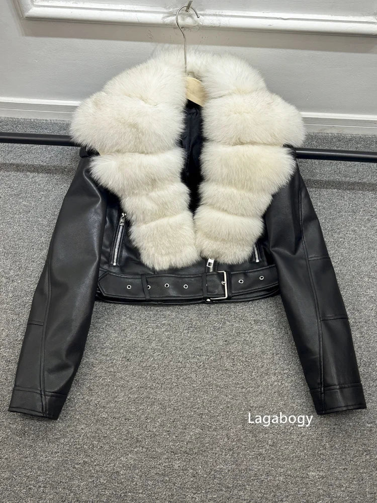 Women PU Faxur Fur Winter Jacket Outerwear