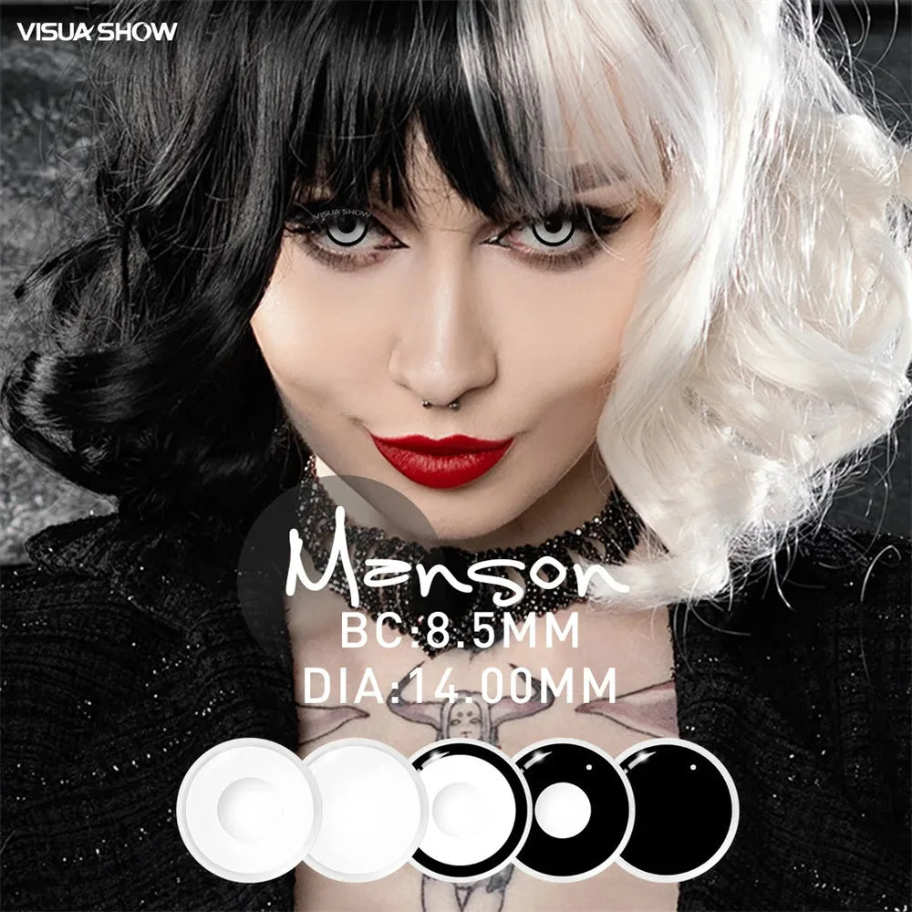 Eye Eyes Color Contacts Colored Contact Lenses Lens Pupil Enlarging Cosplay Anime Black White Blind 2Pcs 1 Year Yearly