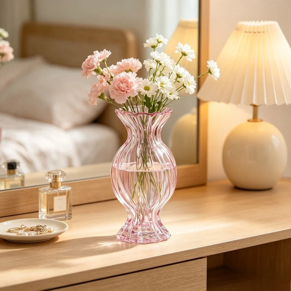 Modern Textured Glass Vase Decorative Flower Arrangement Container for Tabletop Wedding Party Indoor Home Decor