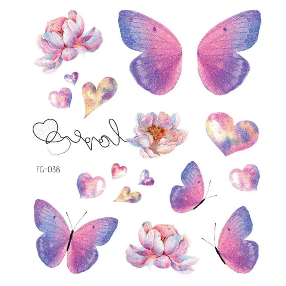 Shiny Butterfly Tattoo Stickers Temporary & Waterproof Removable Winged Animals Pattern Tattoos Insect Flase Tattoo for Party