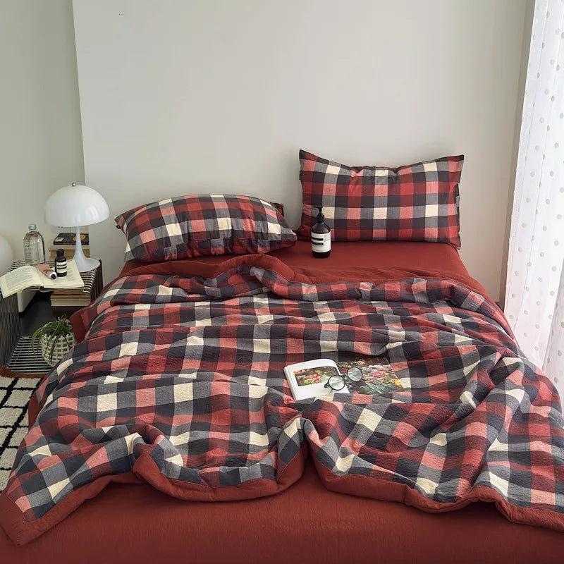 American Printed Cotton Summer Quilt Skin-Friendly Naked Sleeping Comforter for Adults Student Dorm Lightweight Soft Bedspread