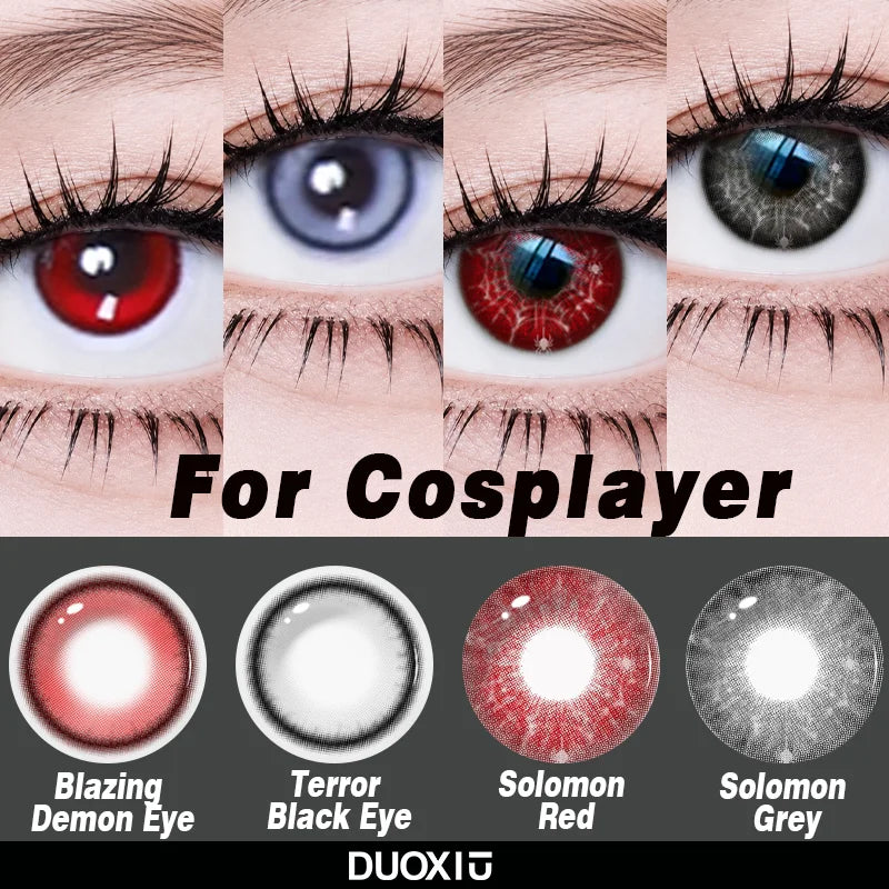 1 Year 2Pcs Korean Cosplay Colored Contact Lenses Cyber Red Anime Halloween Foggy Red Color with Power