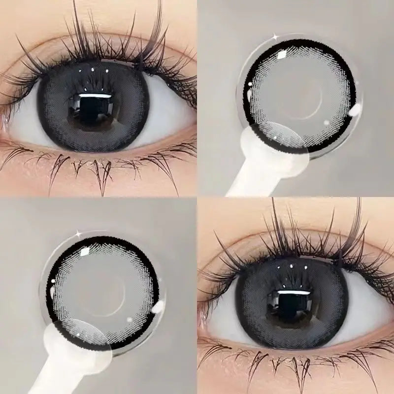 2pcs Dark Lenses Korean Style Colored Contact Lenses Diopter Correction With Degree 0 to -8.00 High Quality Beauty Pupil