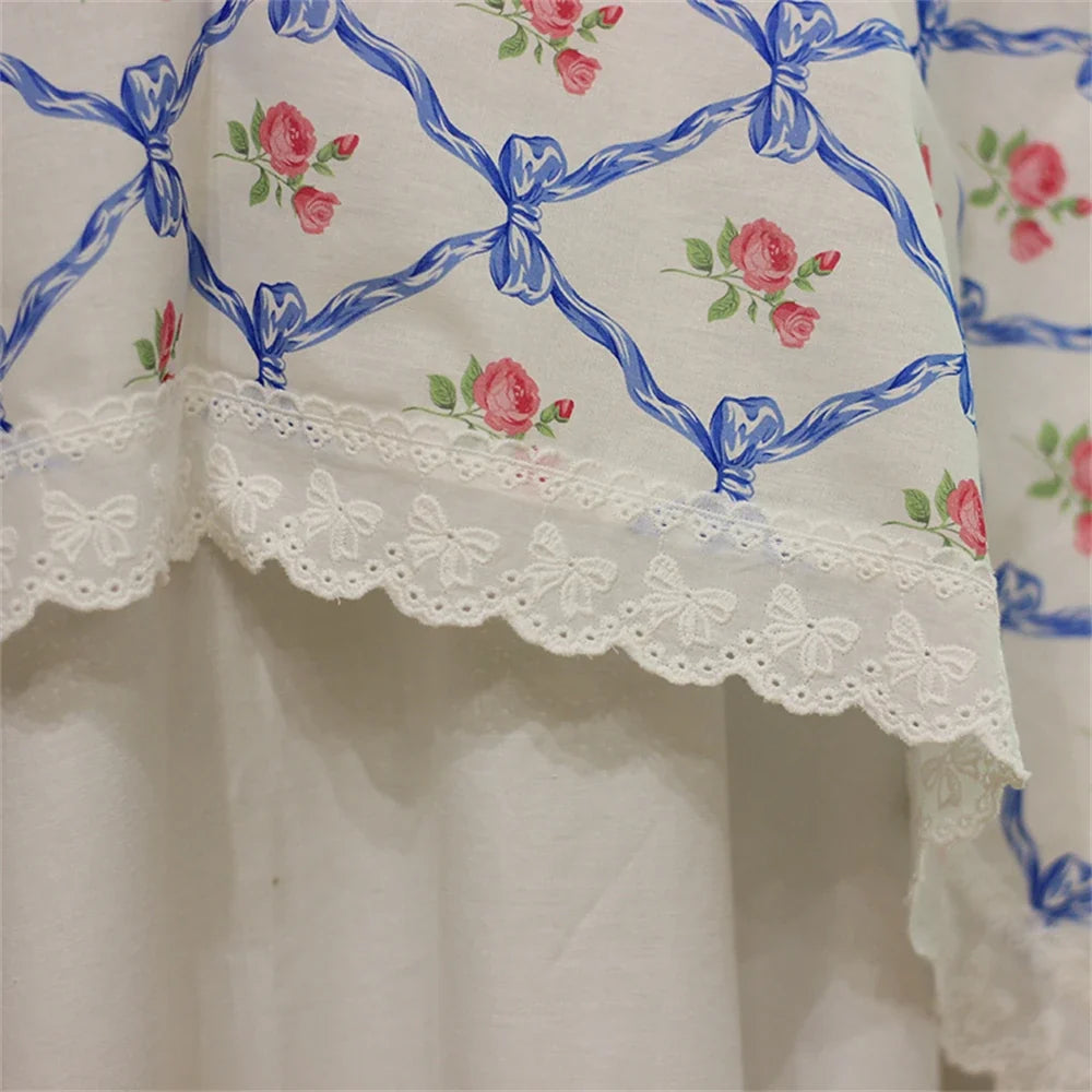 French Romantic Tablecloth Butterfly Knot Rose Printed Pure Cotton Tablecloth Lace Lace Dustproof Cover Towel Home Decoration