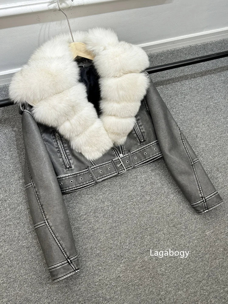 Women PU Faxur Fur Winter Jacket Outerwear