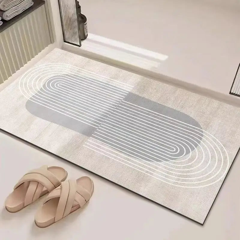 Abstract Geometric Line Art Bathroom Mat Soft Neutral Color Absorbent Non-Slip Quick Drying Home Entrance Floor Mat