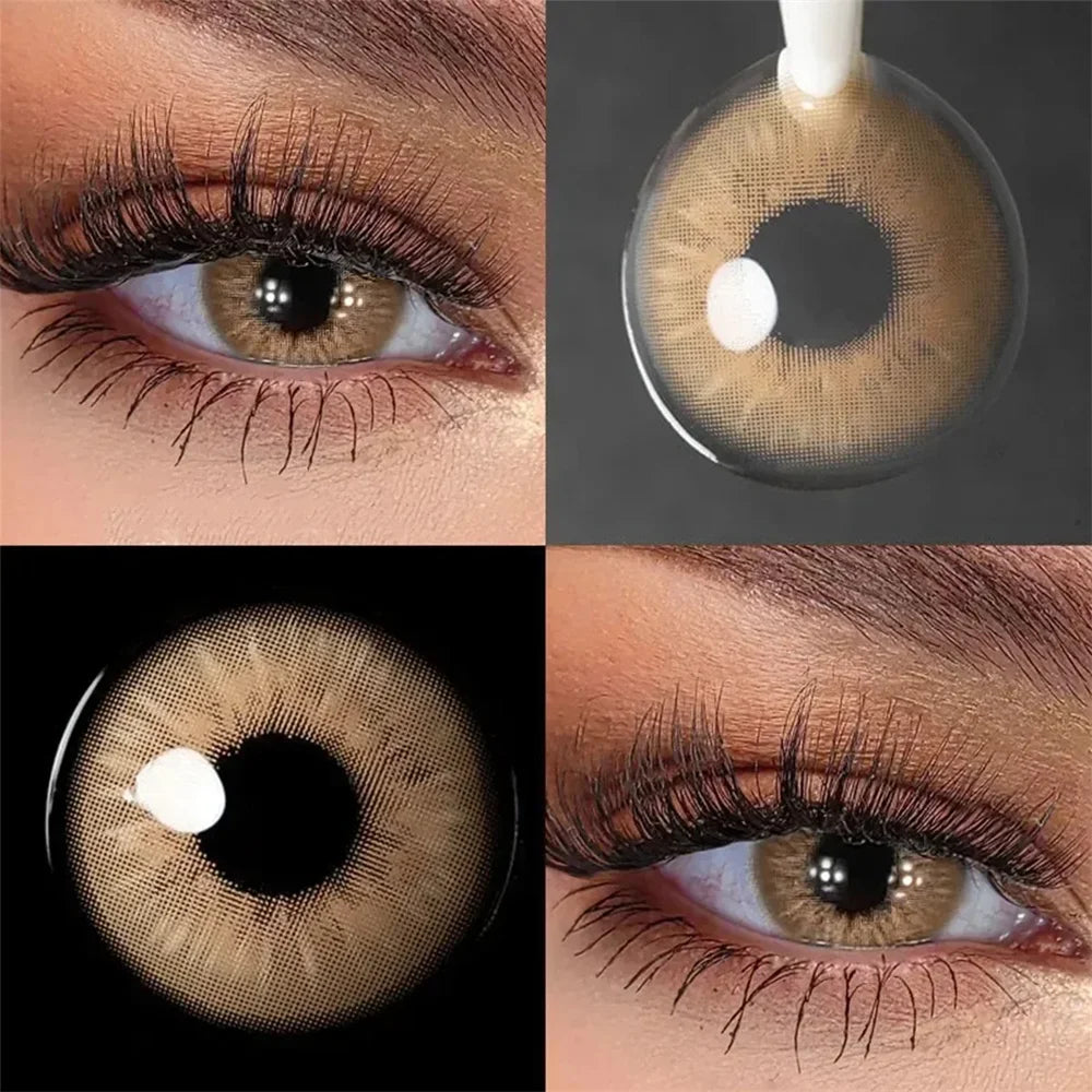 Contacts Colored Contact Lenses Lens Cosmetic Natural Brown 2Pcs 12 Months 1 Year Yearly Use