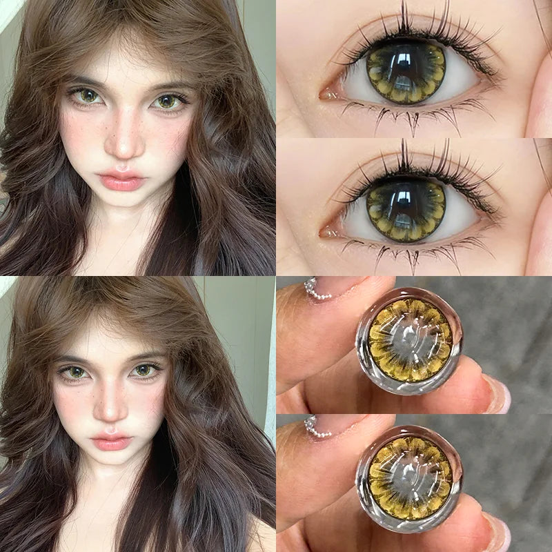 1 Pair Hot Selling Color Contact Lenses With Prescription Myopia Lenses Green Lens for Women Makeup Yearly Fast Shipping