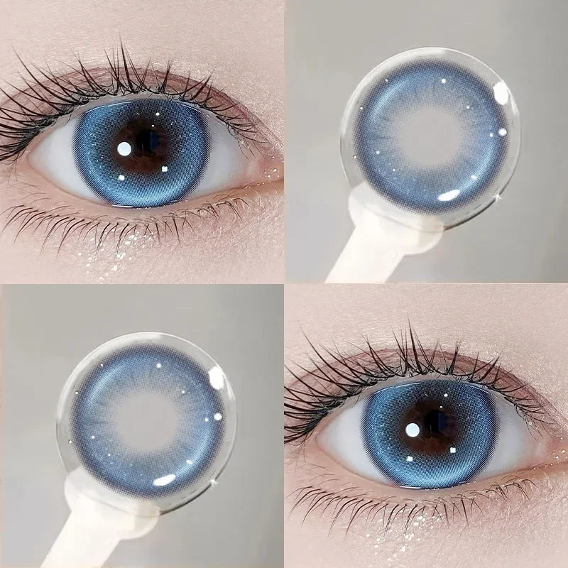 2pcs Colored Contact Lenses for Eyes Dark Blue Pupils Soft Colorcon Yearly Cosmetics Fashion Contacts 0~-8.00 Myopia