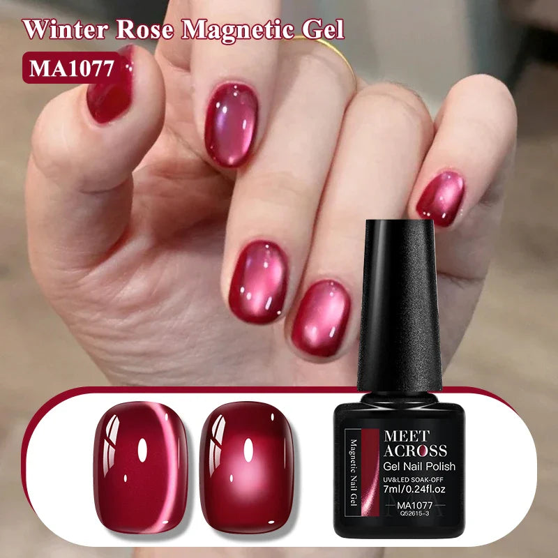 Red Winter Rose Cat Magnetic Gel Nail Polish Glass Beads Magnetic Semi Permanent Soak Off UV Gel Varnish Nail Art For Valentine