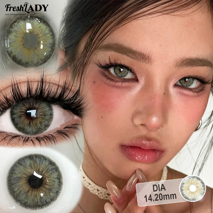 1 Pair Colored Contact Lenses Natural Brown Pupils Eyes Contact lenses Green Soft Contacts 14.20mm