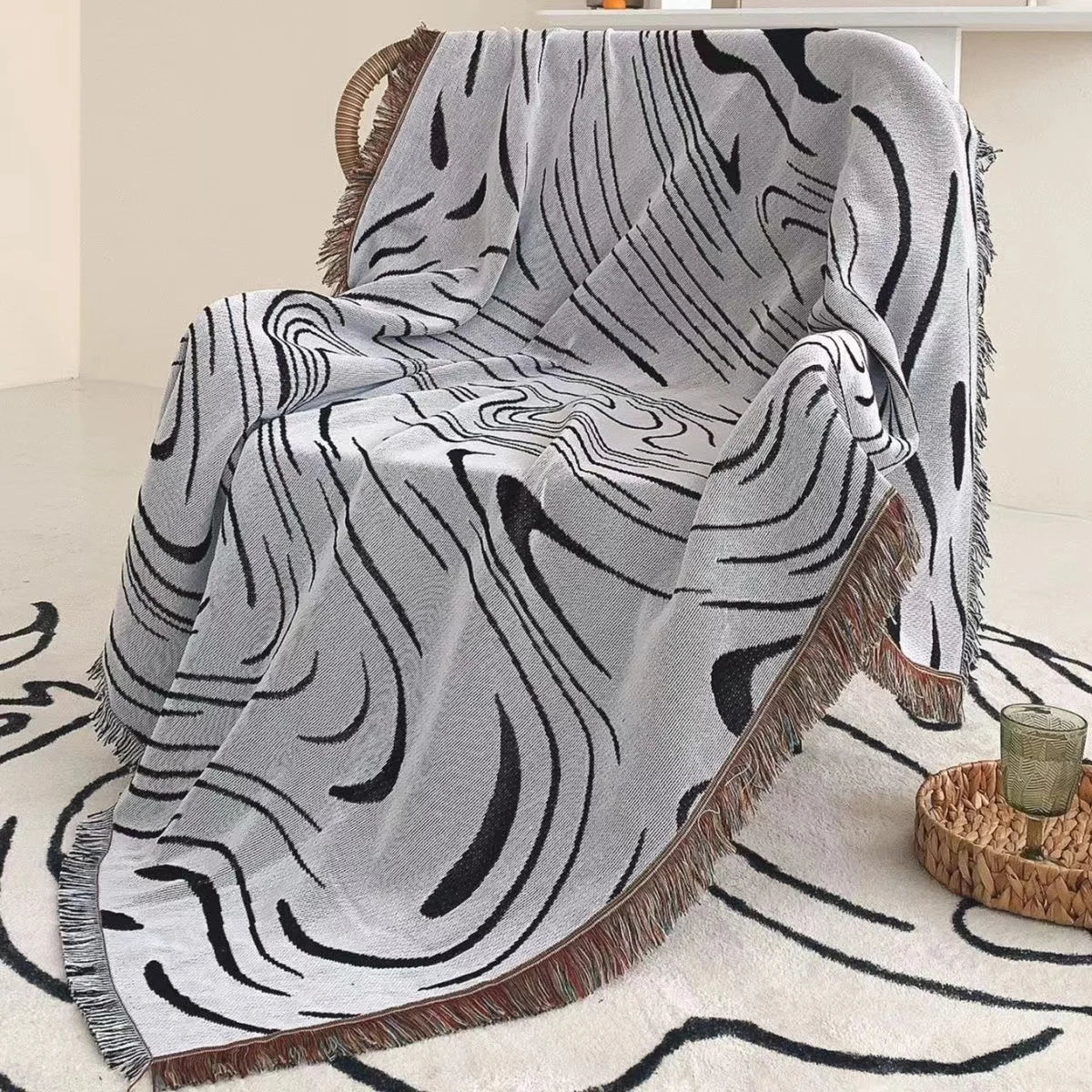 Textile City ins Black Water Ripple Throw Blanket Home Decor Sofa Cover Wall Tapestry Outdoor Camping Travel Blanket