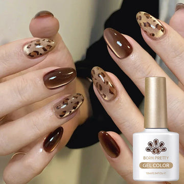 10ml Leopard Cat Magnetic Eye Gel Nail Polish Autumn Night Coffee Brown Glass Beads Soak Off UV LED Manicure Nail Ar