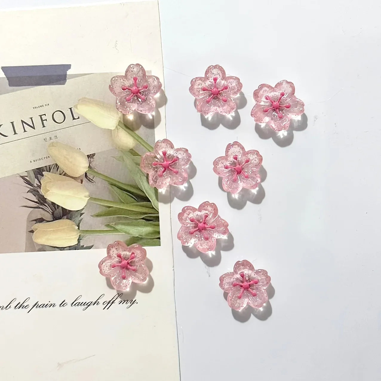7pcs Pink Cherry Blossom Magnets, Cute Decorative Fridge Magnets for Office Whiteboard, Lockers, Dishwashers Kitchen Home Decor