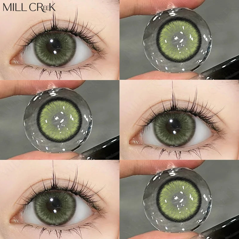 1 Pair Color Contact Lenses With Diopter Fashion Natural Green Circle Lens Beauty Pupils 0~-8.00 Yearly Fast Shipping