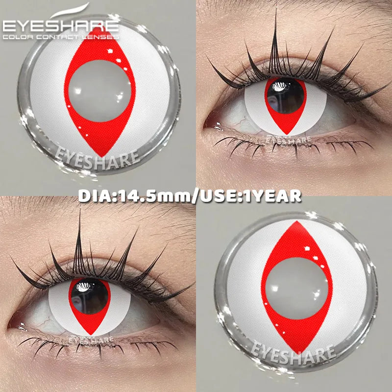 1 Pair red/white cosplay color contact lenses for eyes crazy Halloween Eye makeup Role playing Eye cosmetics color lens