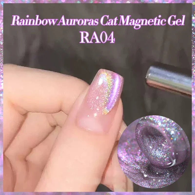 Pink Light Flow Cat Magnetic Gel Nail Polish 10ml Holographics Shining Line Magnetic Long Lasting DIY Salon Varinsh