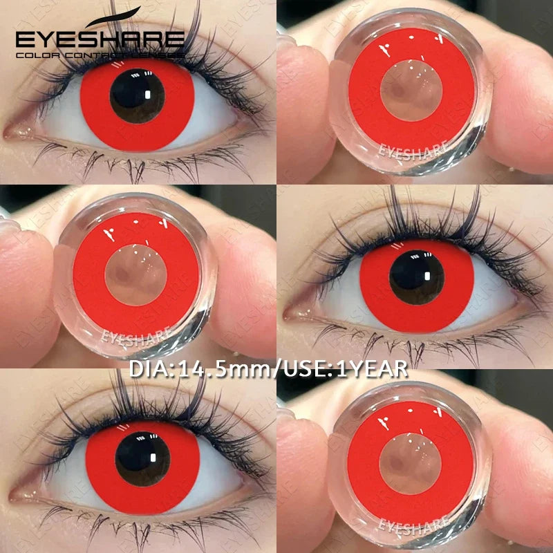 EYESHARE 1Pair Cosplay White Lenses Halloween Color Contact Lenses Red Eye Makeup Lenses Crazy Contact Lenses Black Eyes Lens