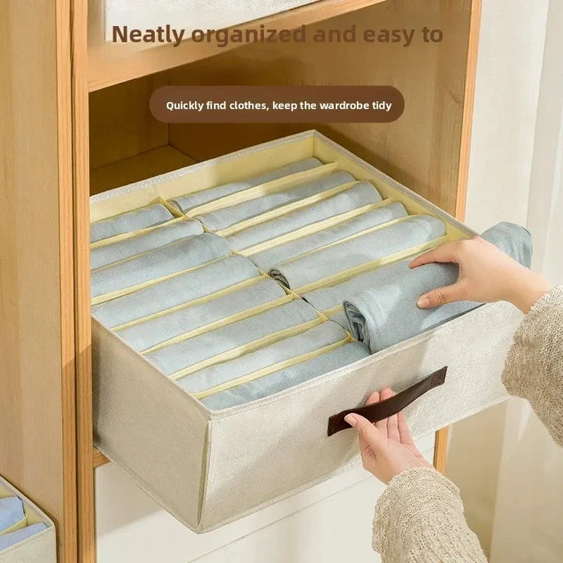 Household Clothes Storage Box Double Row Grid Fabric Storage Box Foldable Drawer Style Wardrobe Portable Storage Layered Storage