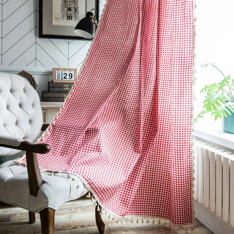 Red White Plaid Curtains Blackout Check Pattern Rod Pocket for Living Room Bedroom Christmas Decoration Semi Sheer Window Drapes