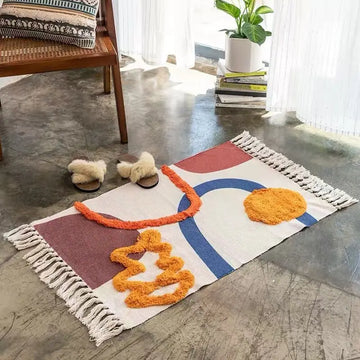 Cotton Linen Retro Rug Tapestry Home Decor Geometric Floor Mats for Bedroom Living Room Hand Woven Bohemian Tufted Tassel Carpet