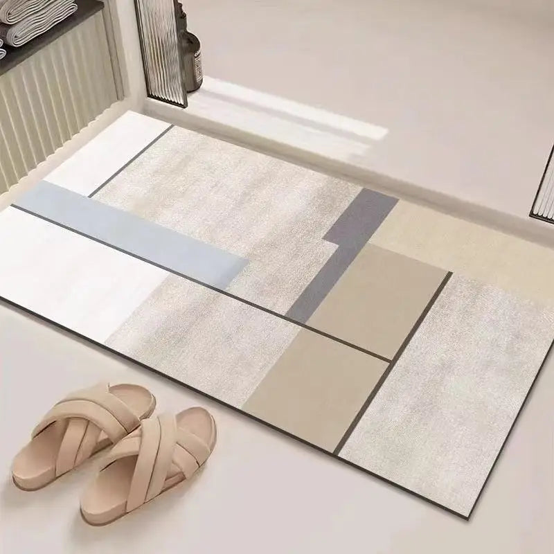 Abstract Geometric Line Art Bathroom Mat Soft Neutral Color Absorbent Non-Slip Quick Drying Home Entrance Floor Mat