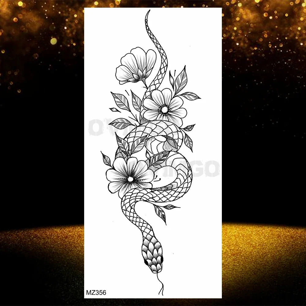 Realistic Black Rose Flower Temporary Tattoos Fake Waterproof Tatoo Body Art Arm Leg Floral Peony Bloosom Tattoo Stickers Makeup