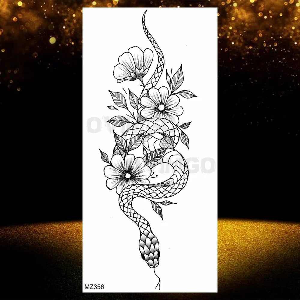 Realistic Black Rose Flower Temporary Tattoos Fake Waterproof Tatoo Body Art Arm Leg Floral Peony Bloosom Tattoo Stickers Makeup