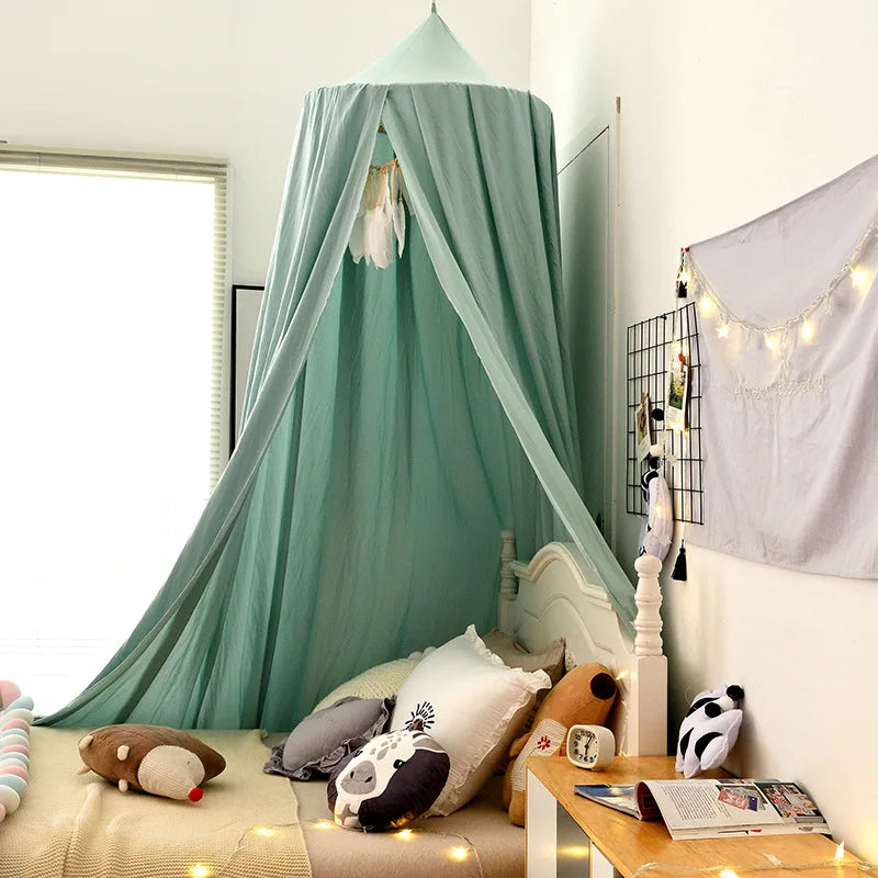 No-Drill round Top Bed Canopy Children's Windproof Baby Bed Light Blocking Mosquito Net Ceiling Mounted Bed Tent Bed Curtain