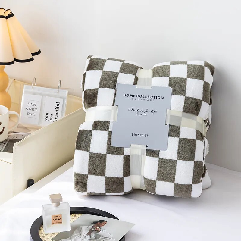 Thickened Plaid Fuzzy Fleece Blanket Ultra-Soft Reversible Microfiber Bed Warm Cozy Gingham Throw Blankets for Couch,Chair,Sofa